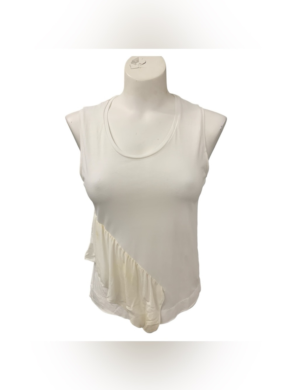 Bimba Y Lola Asymmetric Ruffle Scoop Tank Top in Cream Size XS